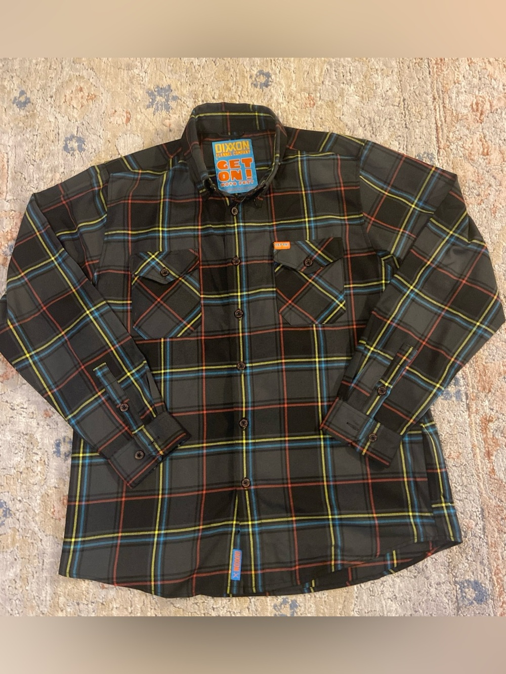 Dixxon Flannel Company Get On! Moto Fest Gray/Blue Plaid Shirt Men’s L Pockets